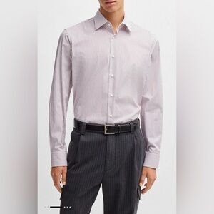 BOSS Regular-Fit Shirt in Easy-Iron Stretch Cotton XL Wine Purple Stripe